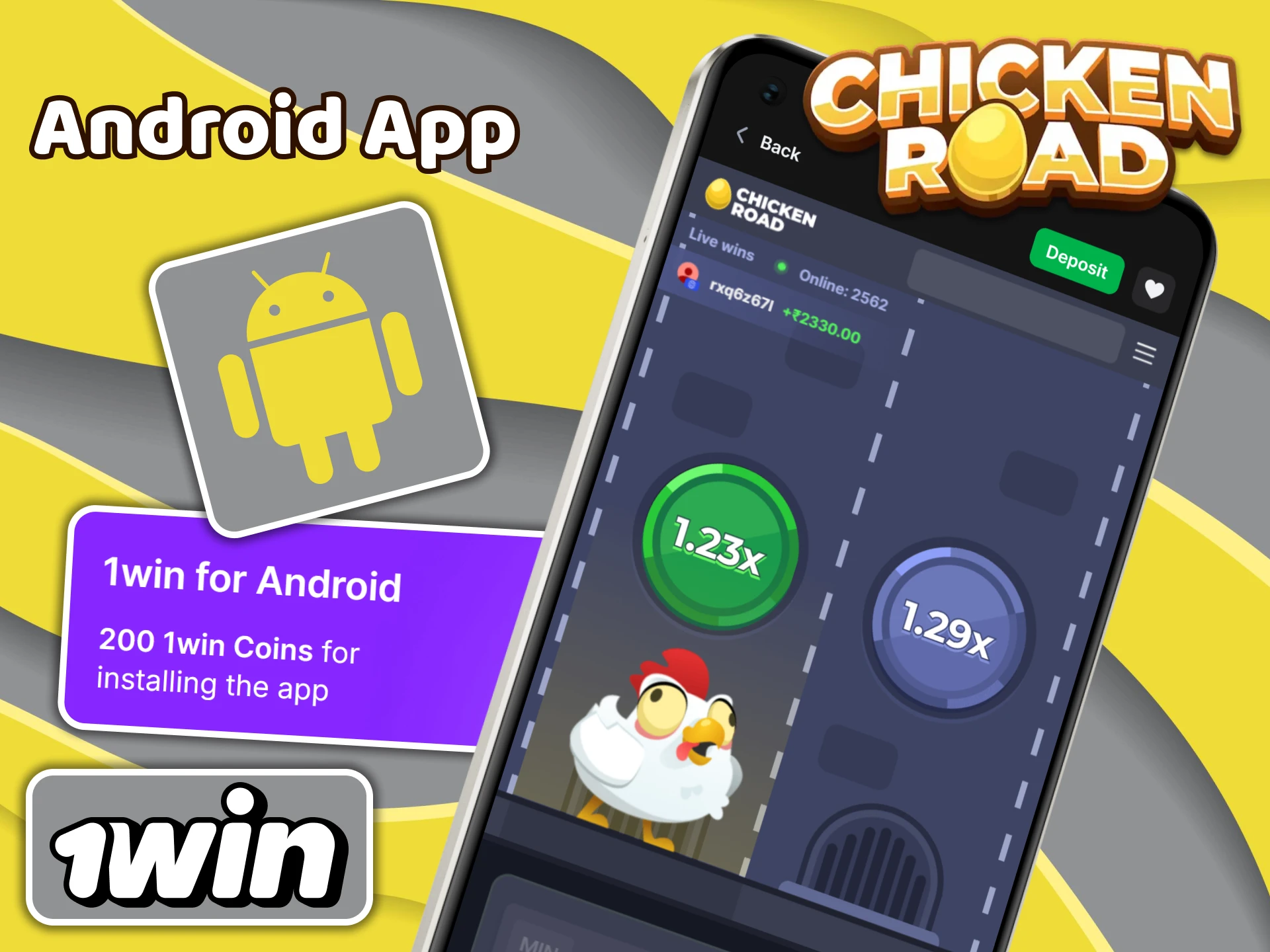 Get the 1win app for Android devices to play Chicken Road on your phone.