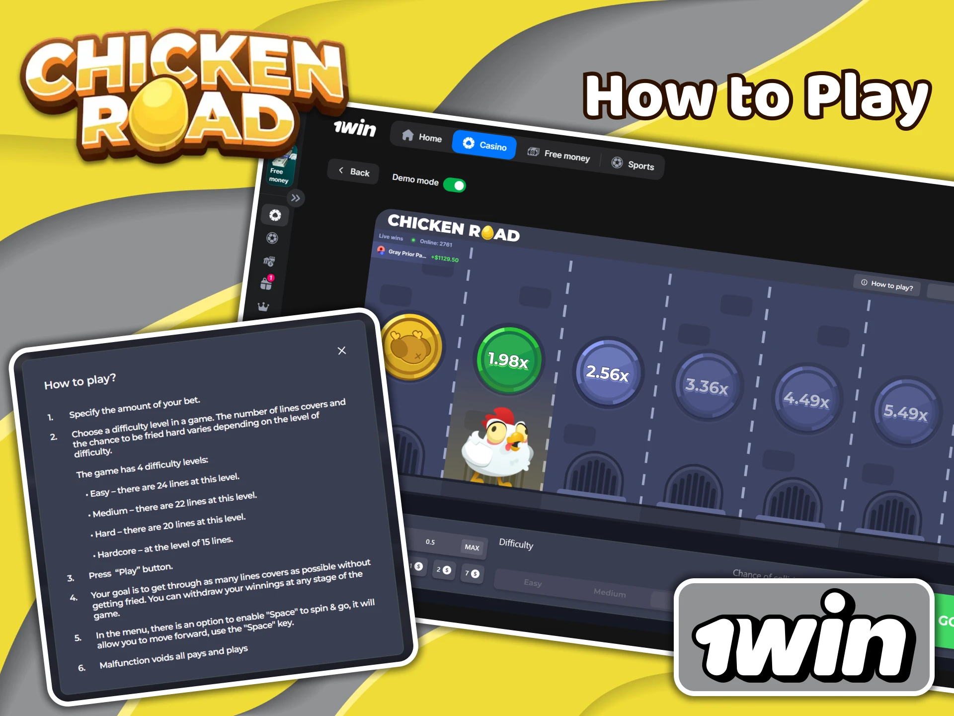 Learn how to play and the basic rules of Chicken Road, and start playing at 1win.