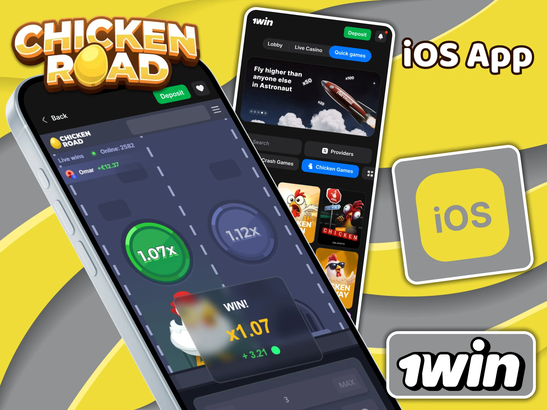 Get the mobile version of 1win on iOS to play Chicken Road.