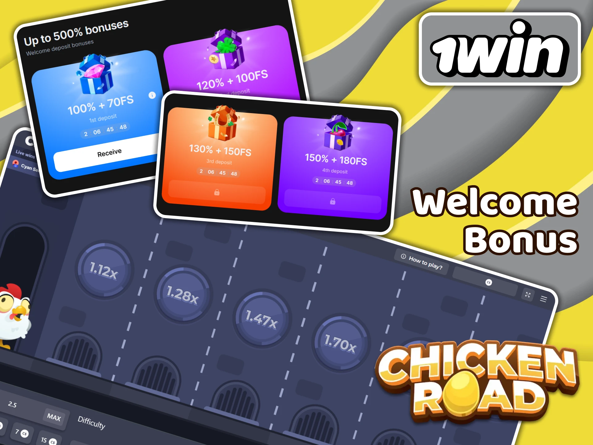 Register at 1win and get a welcome bonus for Chicken Road players.