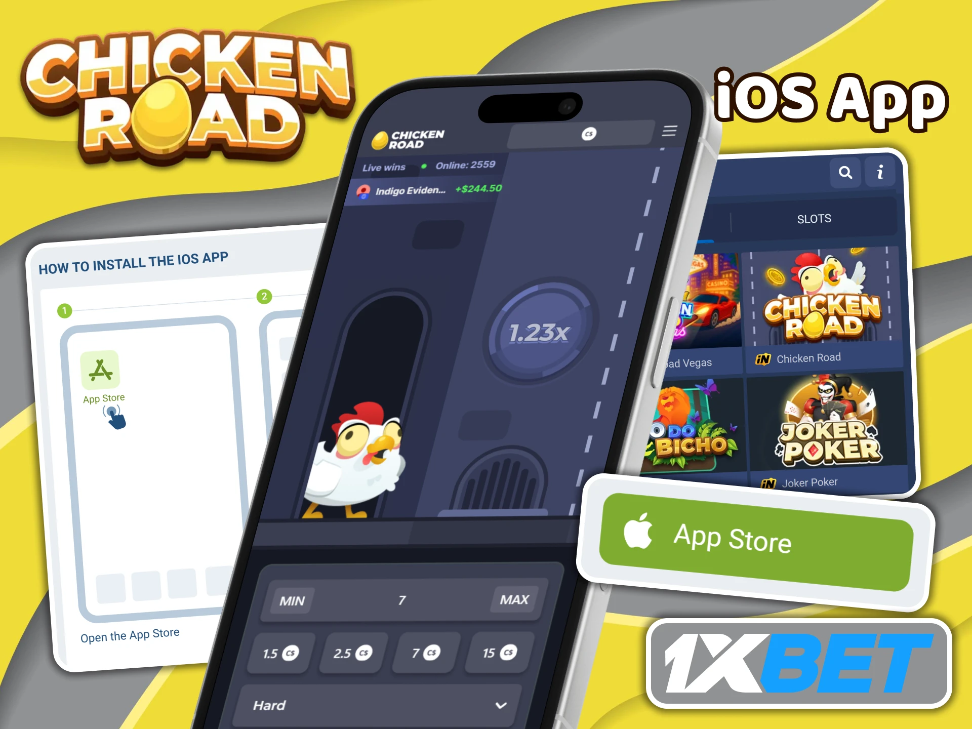 Add the 1XBet shortcut to your iOS device and look for Chicken Road there.