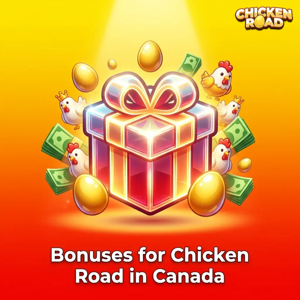 Casino bonus icons with Canadian flag, showing welcome offers, cashback, and reload promotions for Chicken Road game