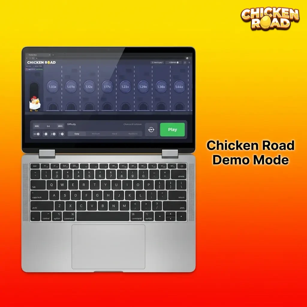 Chicken Road demo mode screen showing free-play virtual balance gameplay with multipliers and auto-bet features