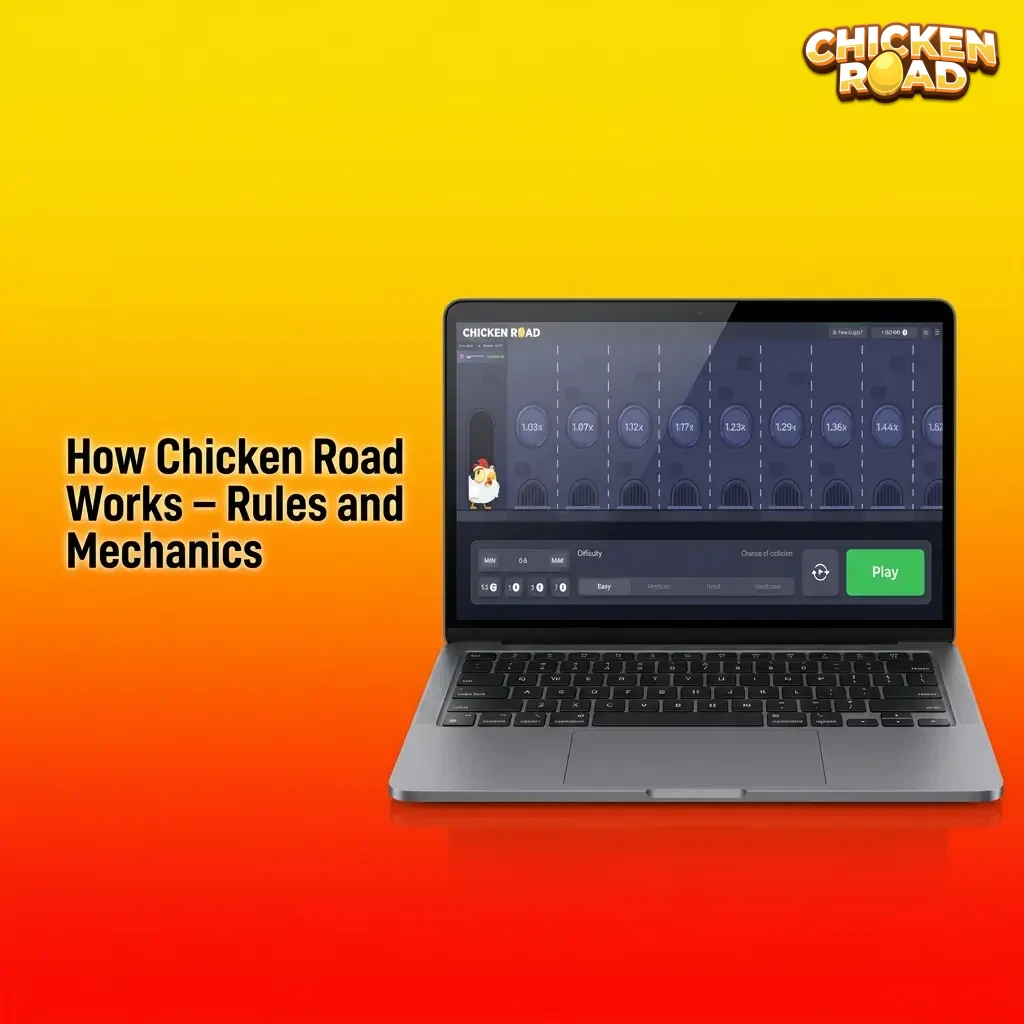 Cartoon chicken hopping over frying pans in a multiplier-based crash-style game with cash-out mechanic