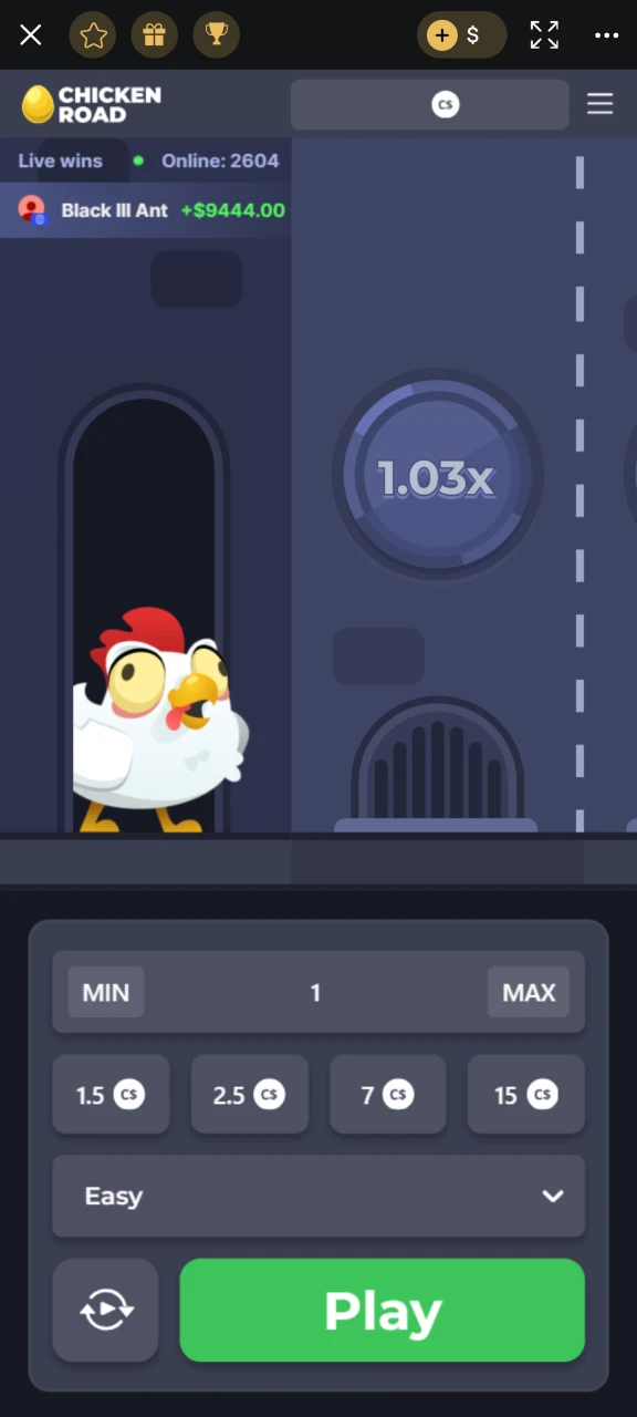 Find the Chicken Road game at Batery casino.