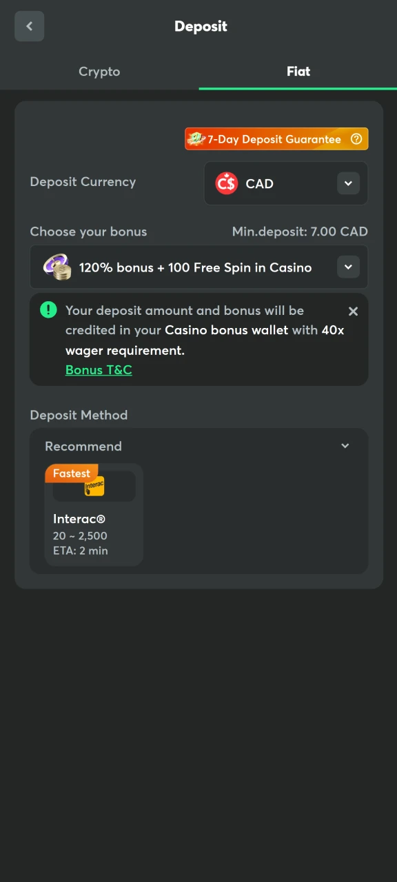 Add the deposit amount and top up your BC Game account.
