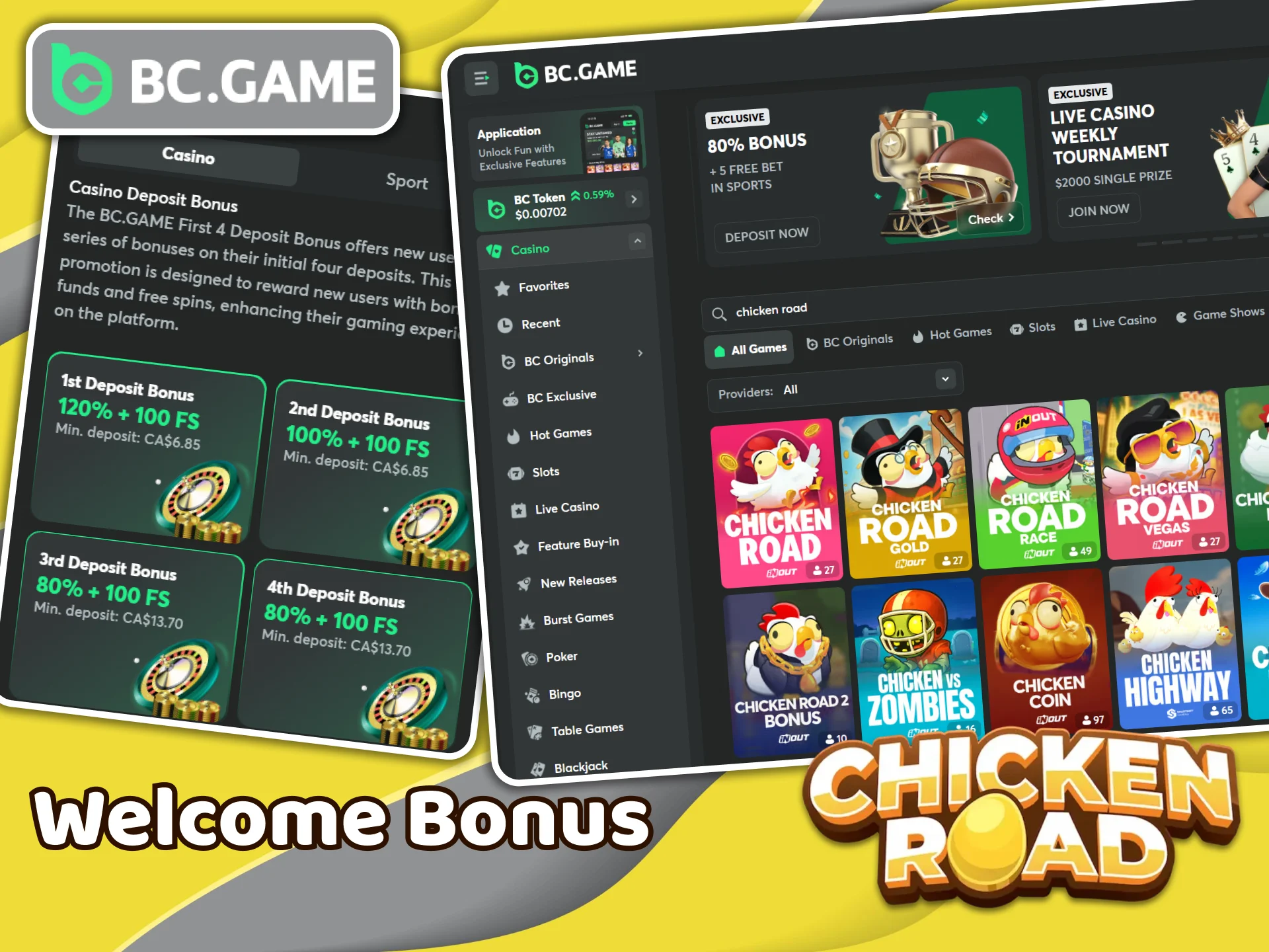 Check out the welcome bonus from BC Game available for Chicken Road players.