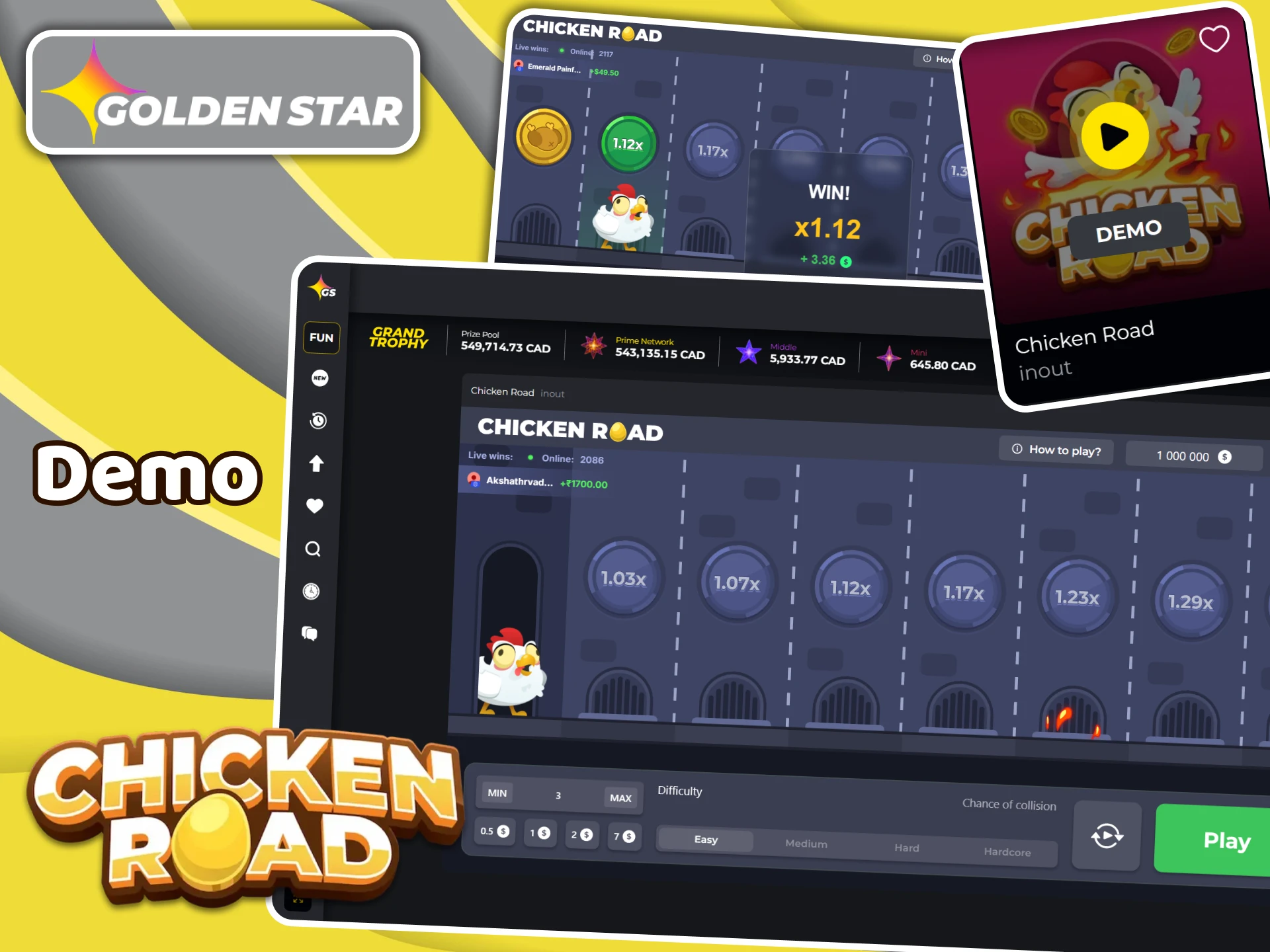 Play in the Chicken Road demo mode available at Golden Star casino.