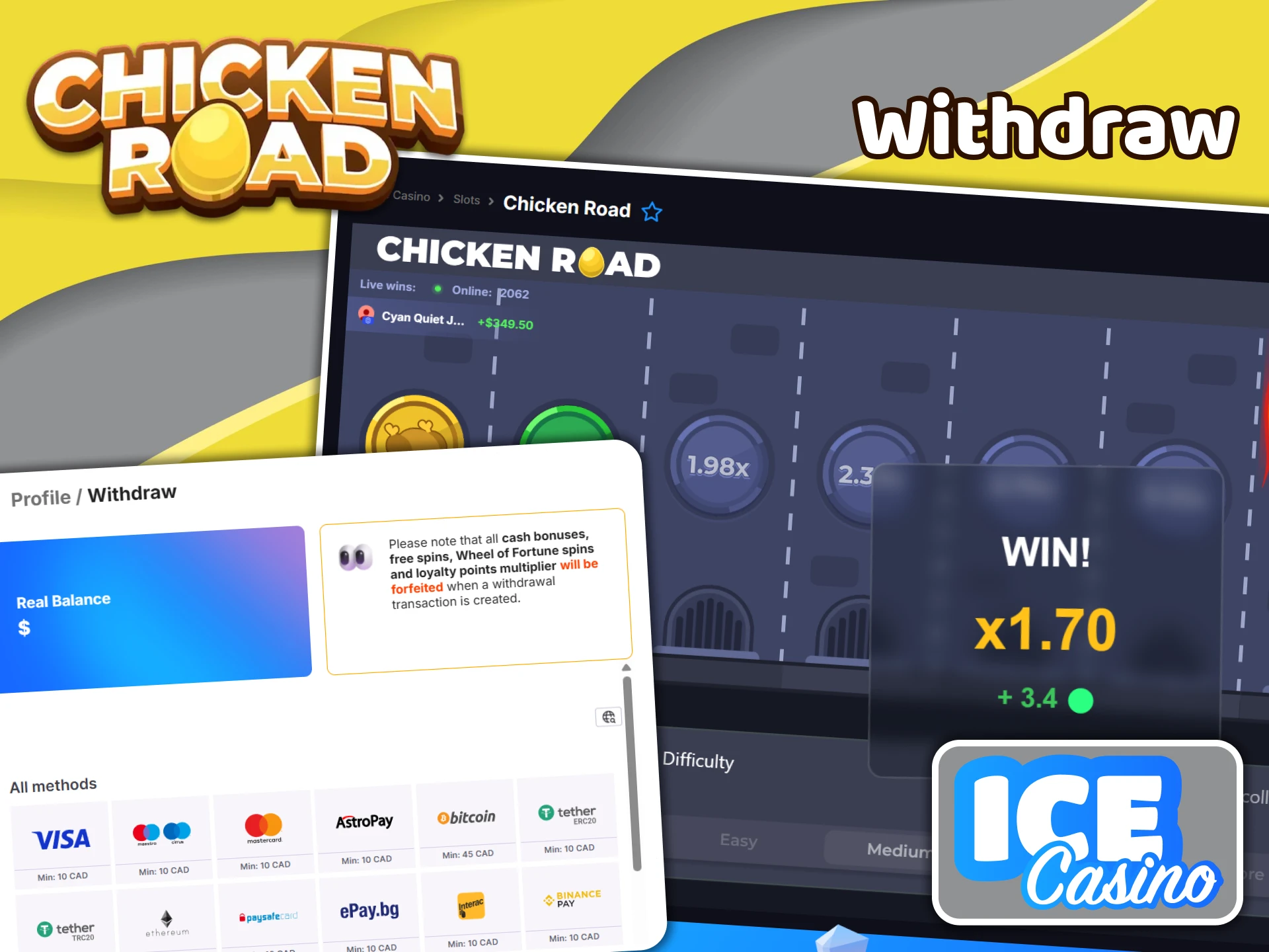Withdraw your winnings from Ice Casino and return to Chicken Road to win more.