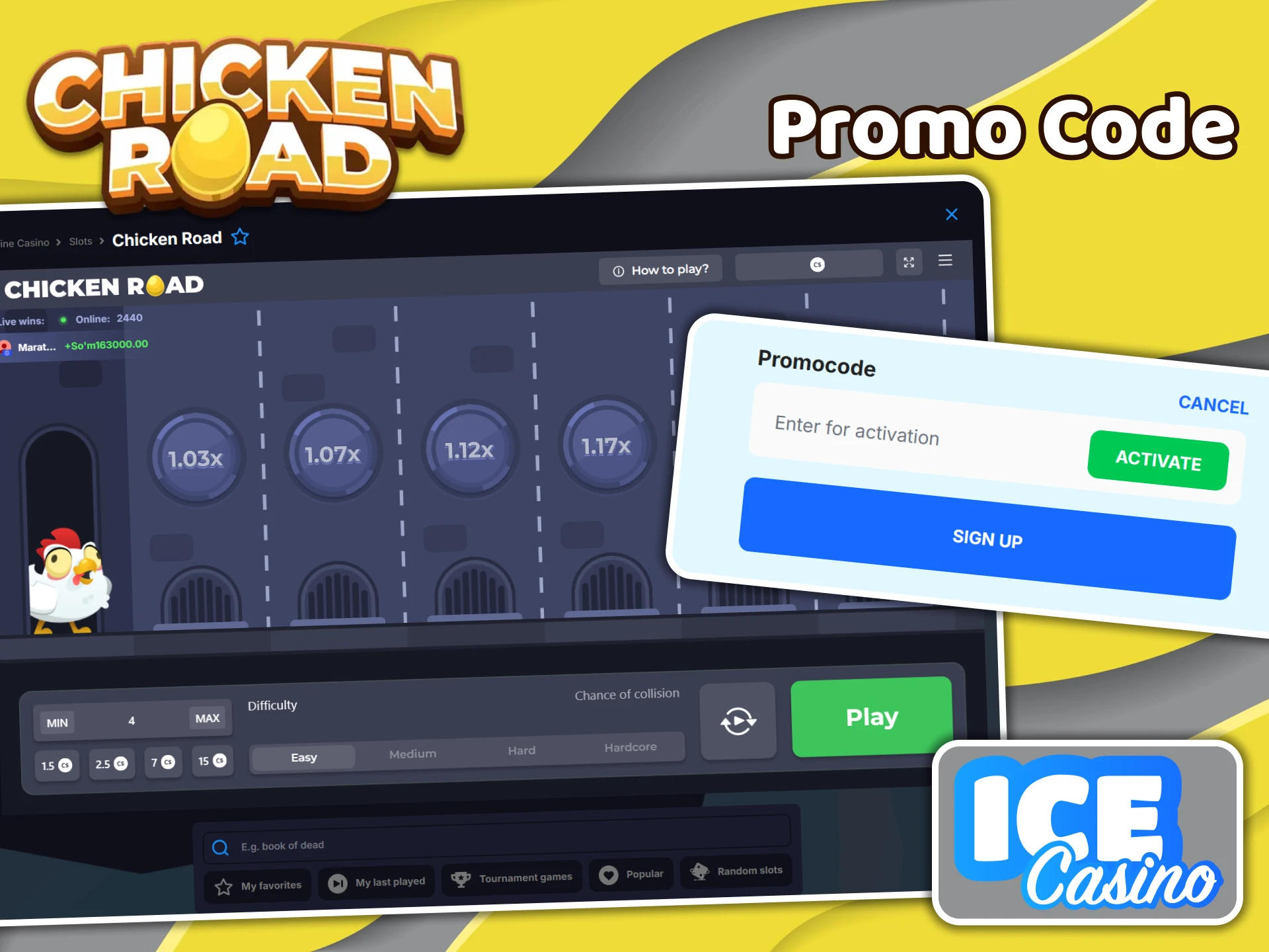 When registering at Ice Casino, do not forget about the promo code for Chicken Road players.
