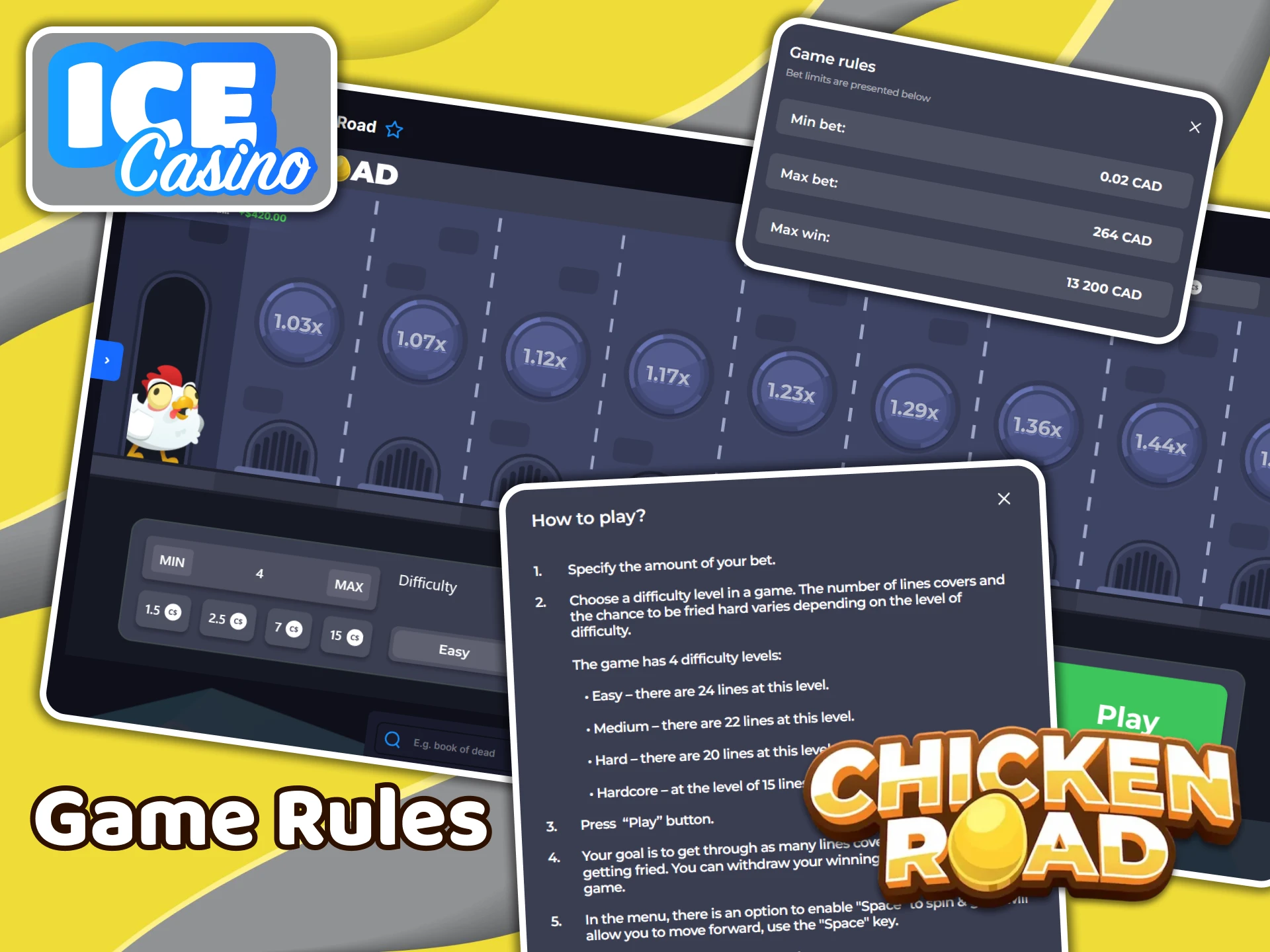 Carefully read the rules of the game Chicken Road to play at Ice Casino without any problems.