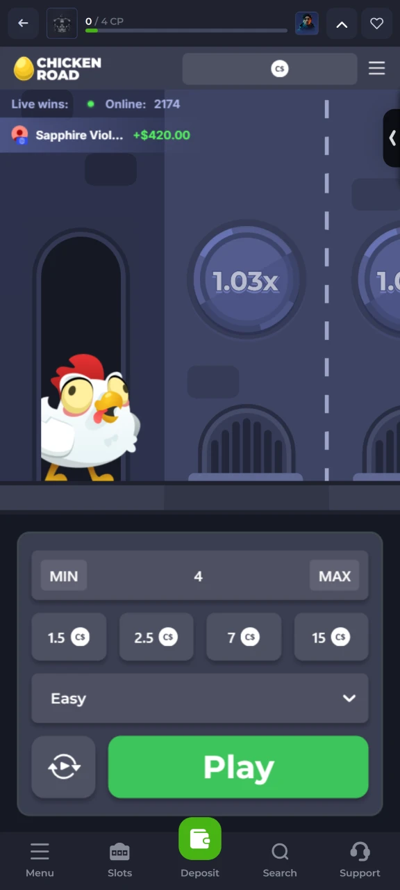 Open the Chicken Road game on the JeetCity website.