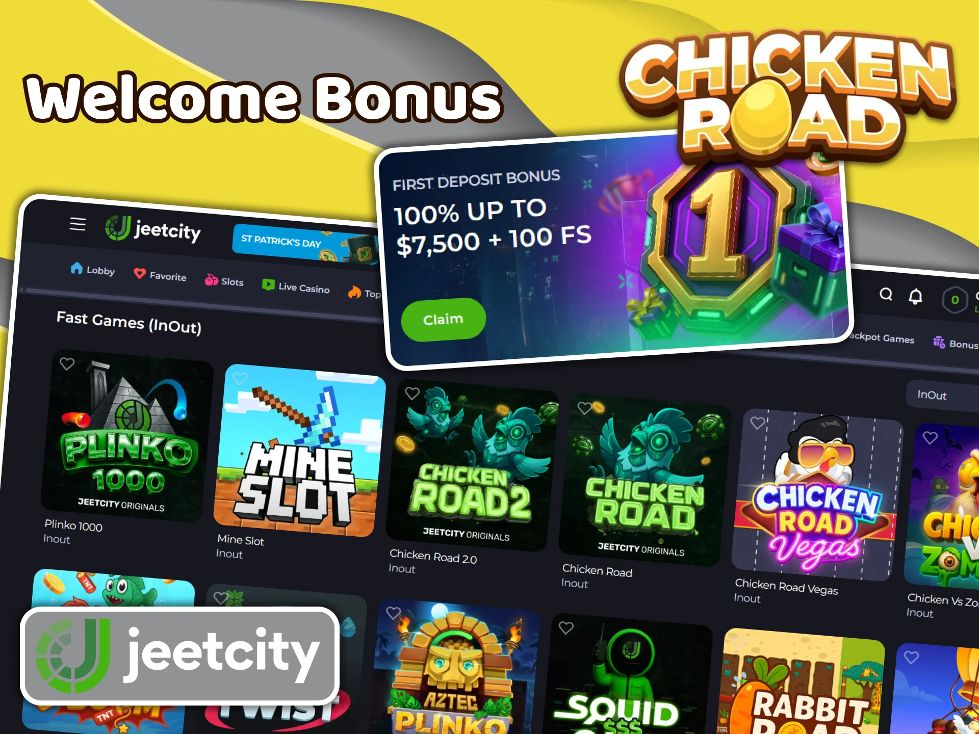 JeetCity provides players with a great welcome bonus that you can use in Chicken Road.