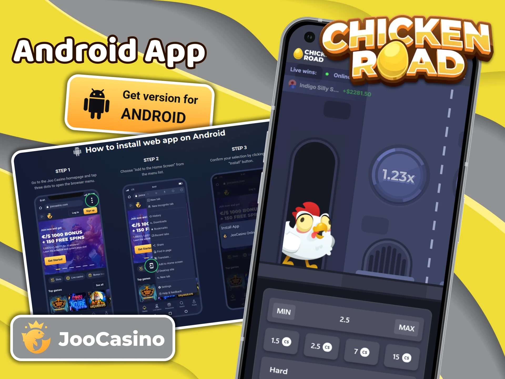 Install the mobile version of Joo Casino for Android devices to quickly start playing Chicken Road.