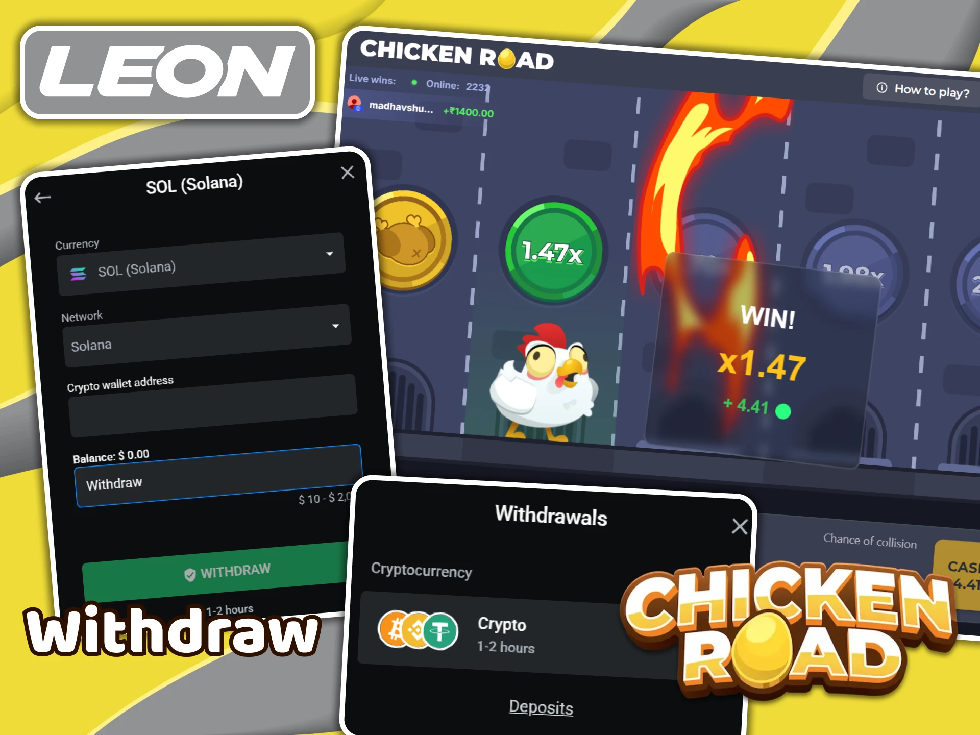 Easily withdraw money from Leonbet won in Chicken Road.