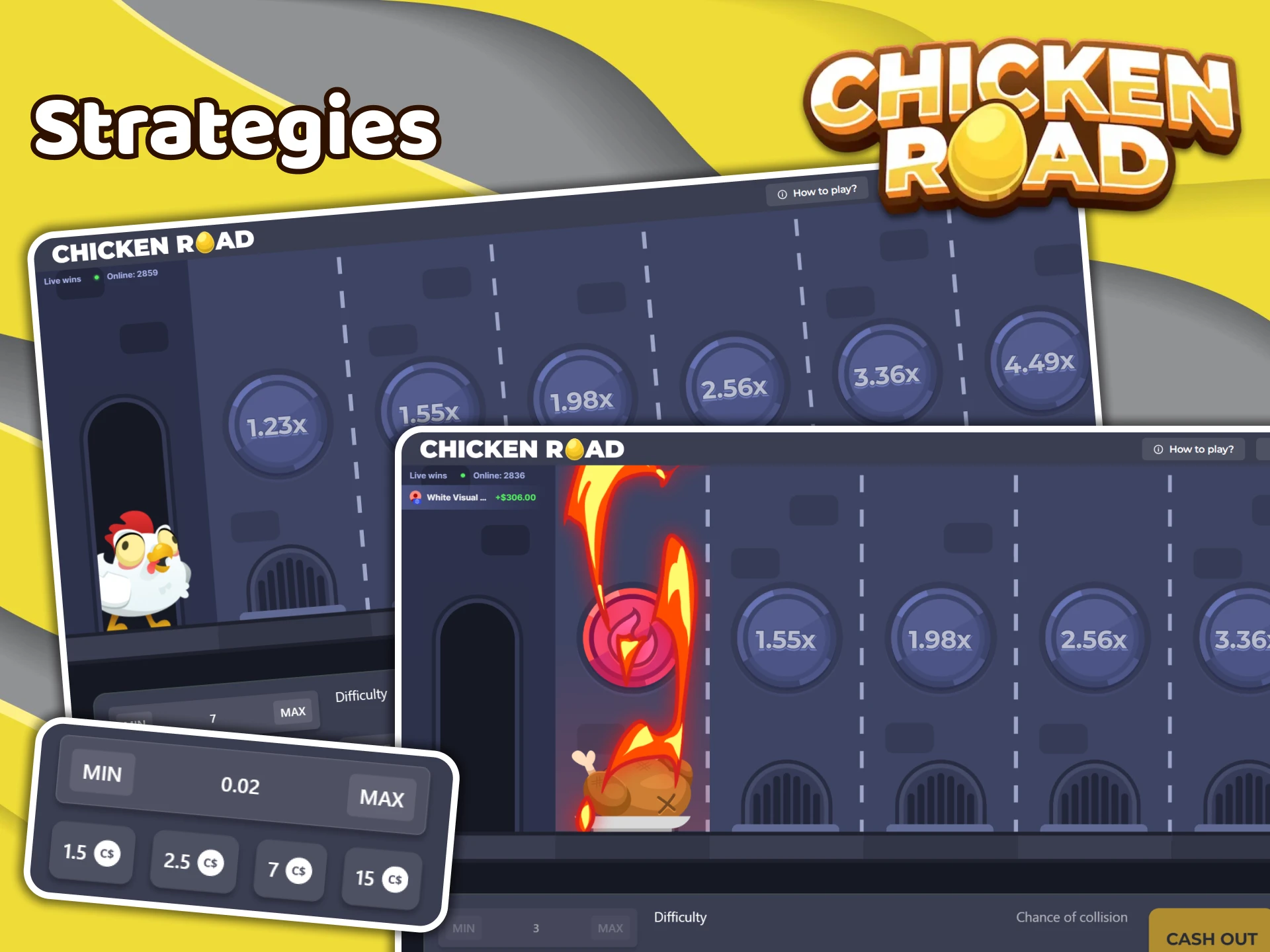 Choose your strategy to play Chicken Road and win.