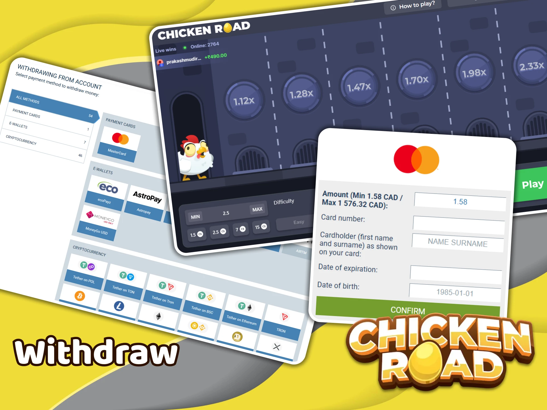 Learn about the options for withdrawing winnings from Chicken Road.