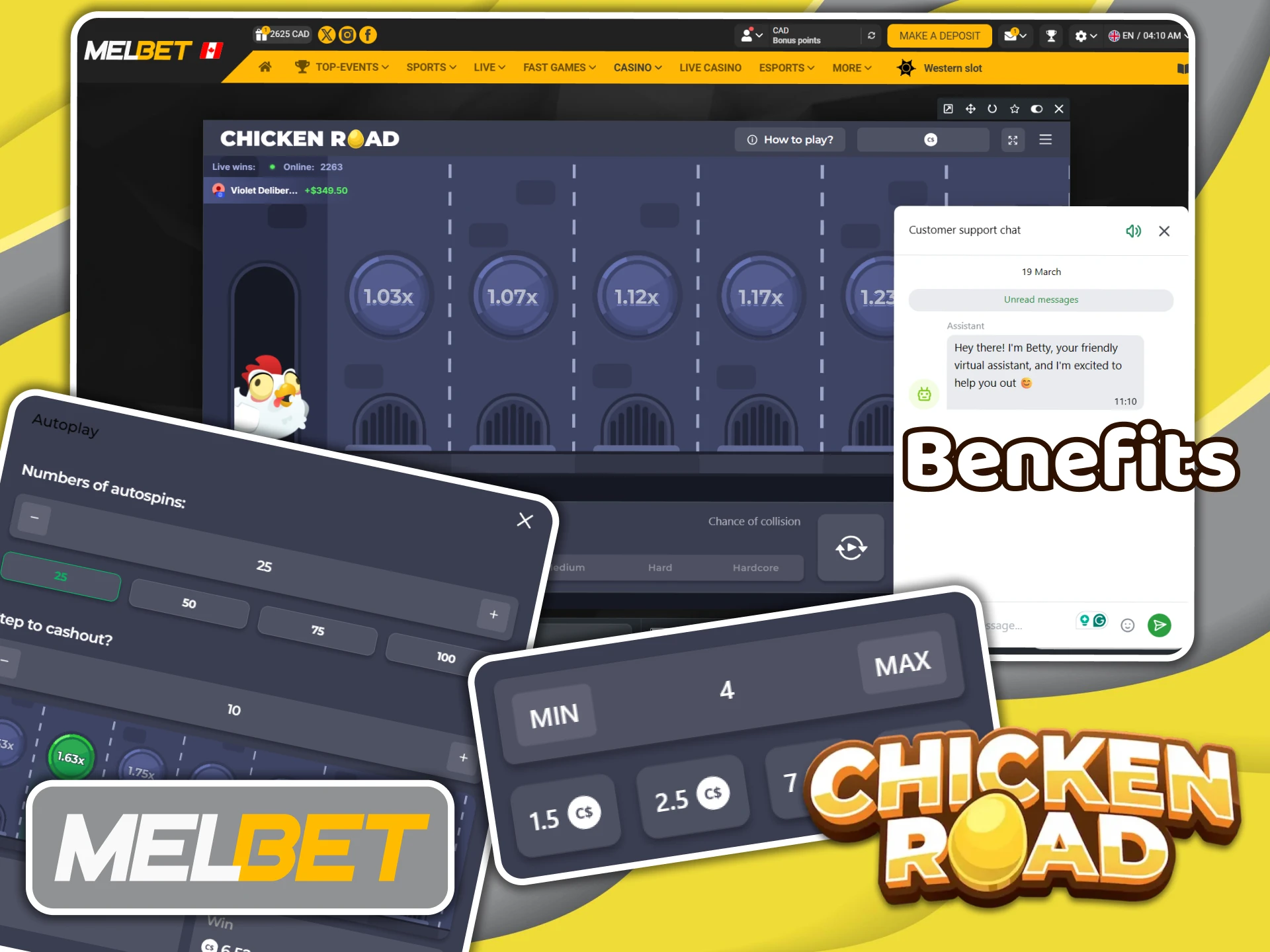 Enjoy all the benefits of the Melbet platform while playing Chicken Road.