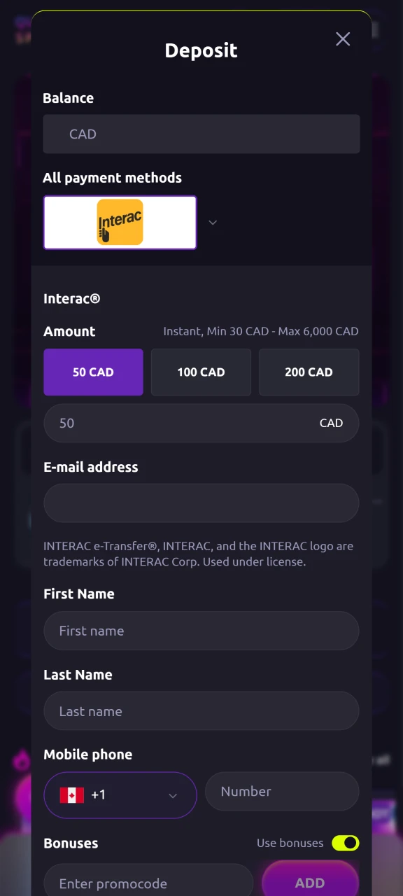 Make the first deposit to your Queenspins account.