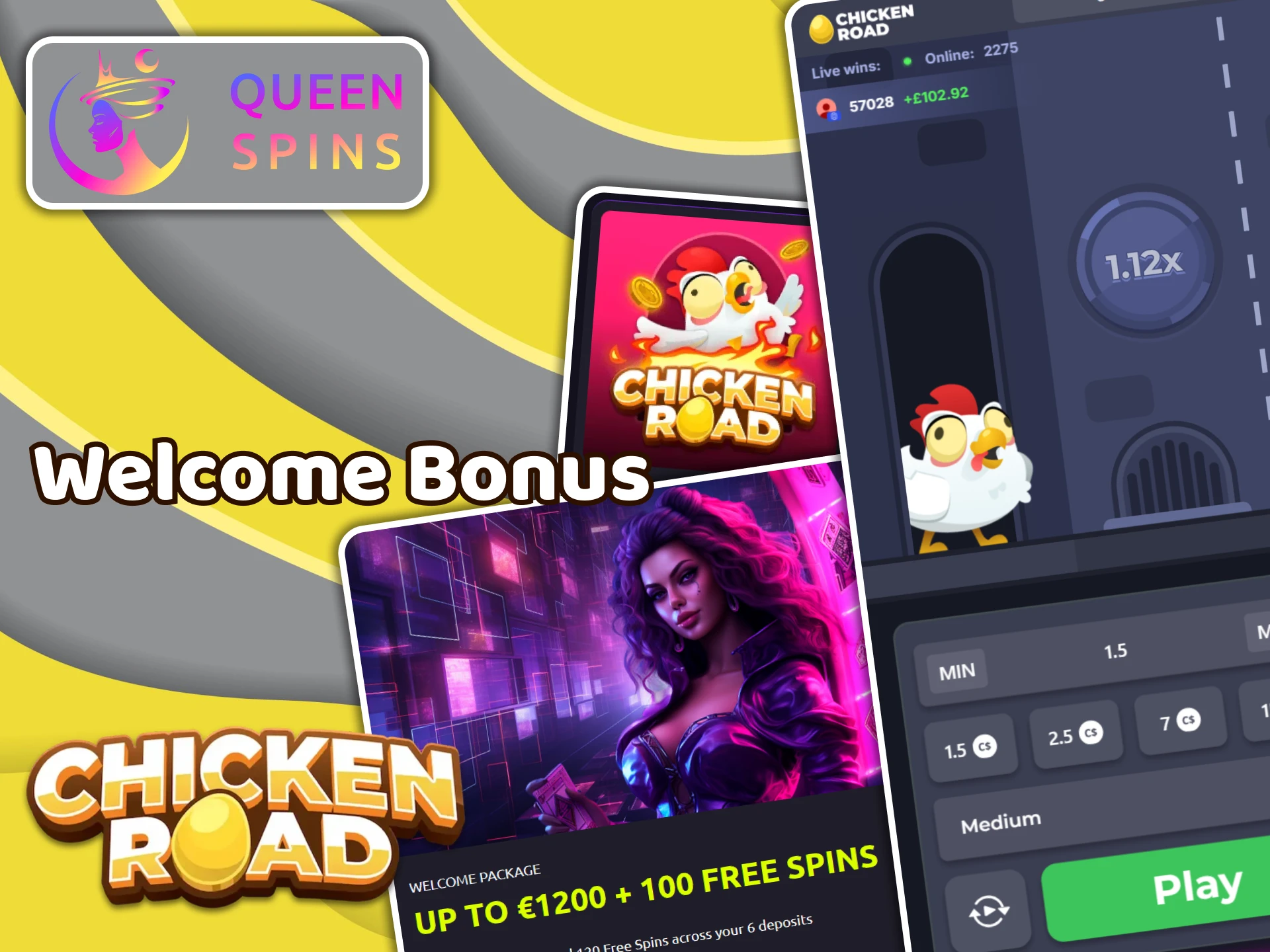 Get a welcome bonus from Queenspins to use in the Chicken Road game.