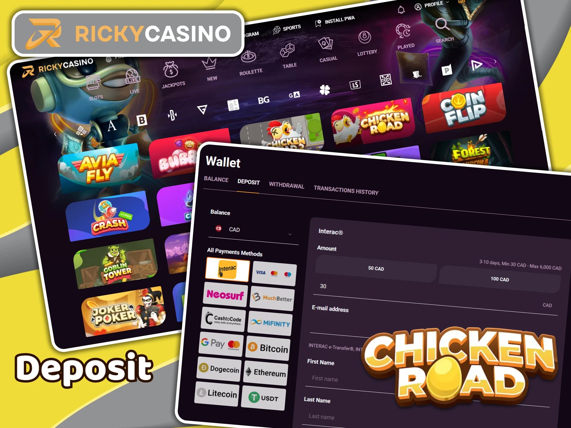 Top up your Ricky Casino account to play Chicken Road.