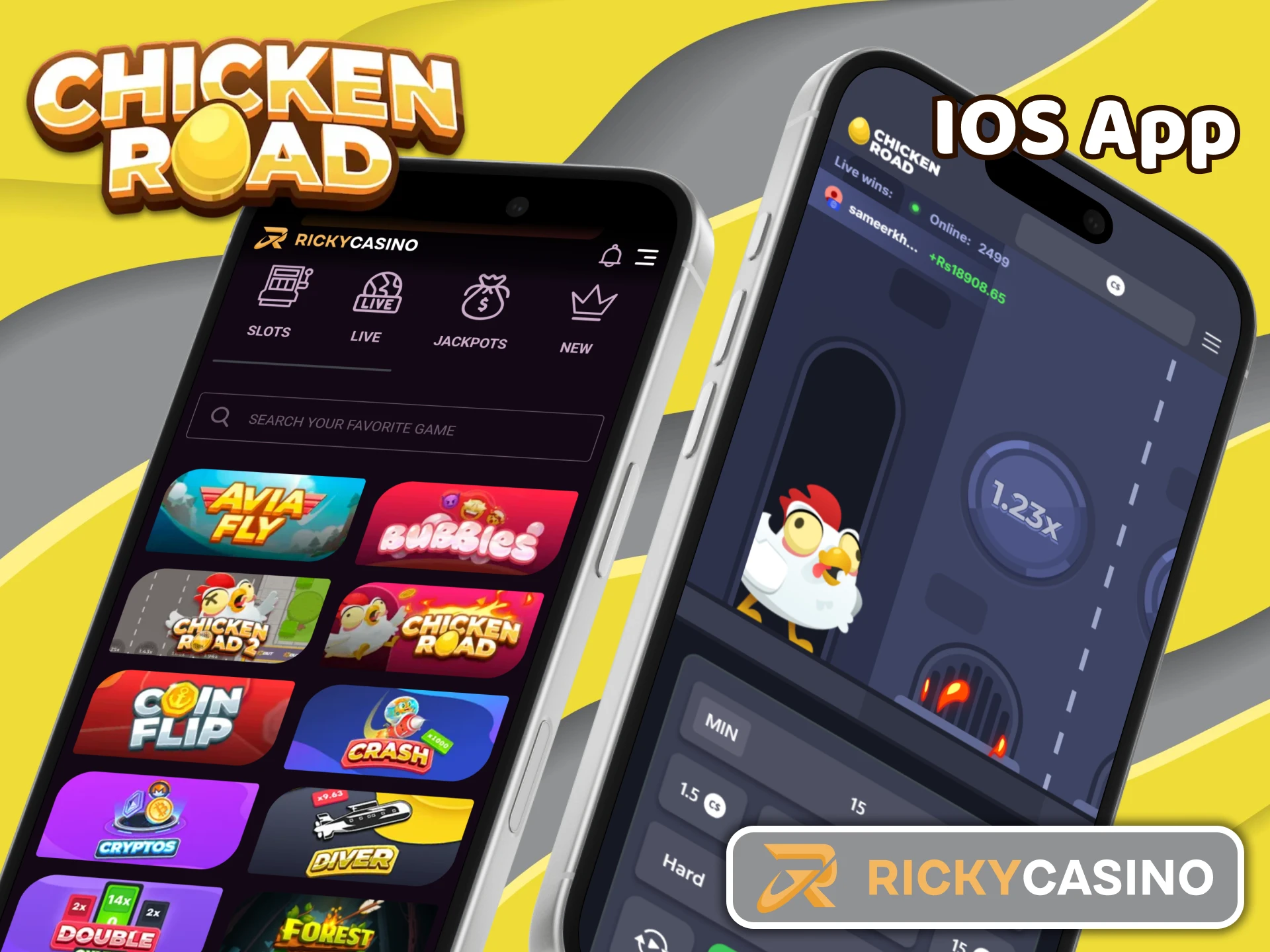 Install the Ricky Casino app on an iOS device to play Chicken Road.